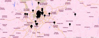 Una imagen de la web Queering The Map, con interacciones de los usuarios en España.