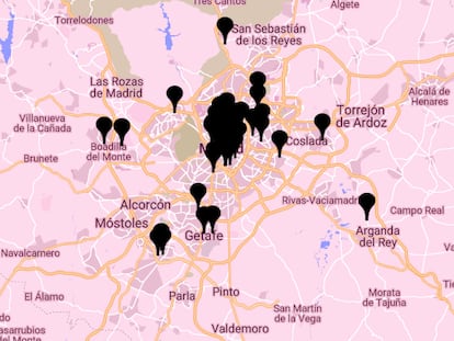 Una imagen de la web Queering The Map, con interacciones de los usuarios en España.