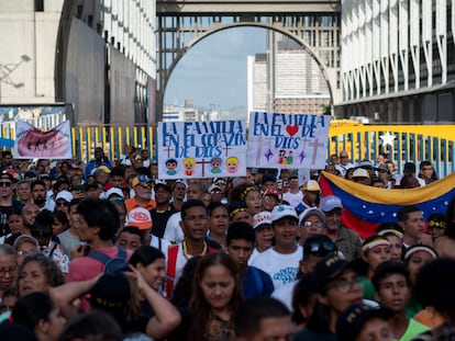 People participate in a demonstration against the non-discrimination bill and in defense of the traditional family, in Caracas, Venezuela, on July 13, 2023.