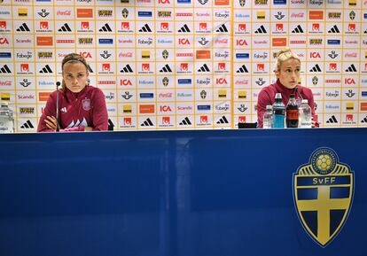 Irene Paredes y Alexia Putellas durante la rueda de prensa del jueves.