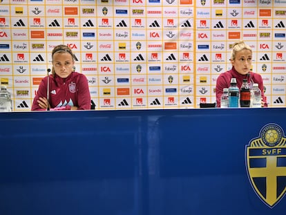 Irene Paredes y Alexia Putellas durante la rueda de prensa del jueves.