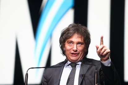 Javier Milei, durante el acto de cierre de campaña celebrado este miércoles en Buenos Aires.