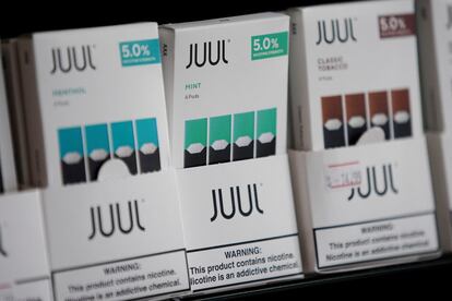 Juul brand vape cartridges are pictured for sale at a shop in Atlanta, Georgia, on September 26, 2019.