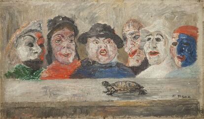 James Ensor (1860-1949)  Máscaras contemplando una tortuga, (1894).