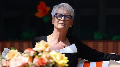 CANNES, FRANCE - JUNE 16: Jamie Lee Curtis attends the 'Storytelling that wins hearts and minds' session on Plaza stage at Amazon Port during Cannes Lions International Festival of Creativity 2025 on June 16, 2025 in Cannes, France. (Photo by Marc Piasecki/Getty Images)