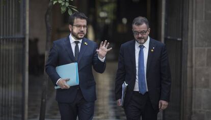 De izquierda a derecha, el vicepresidente de la Generalitat, Pere Aragonès, y el consejero Alfred Bosch, el pasado 29 de octubre en Barcelona.