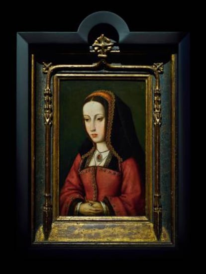 Retrato de Juana I de Castilla realizado por el Maestro de la Vida de José que se conserva en el Museo Nacional de Escultura de Valladolid.