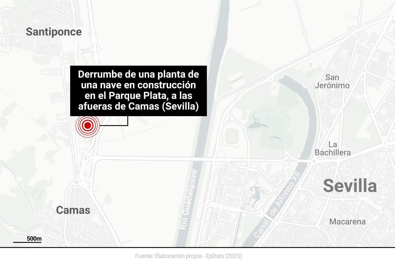 Un muerto y cuatro heridos tras el derrumbre de una nave industrial en Camas (Sevilla)