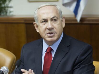 El primer ministro israelí, Benjamin Netanyahu, durante la reunión semanal de su gabinete de Gobierno, en Jerusalén, Israel.