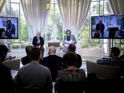 Jaume Roures y Tatxo Benet, durante la presentación de The Mediapro Studio. 