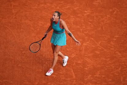Sabalenka protesta durante la final.