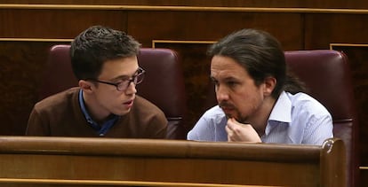 Errejón e Iglesias en el Congreso, este martes.