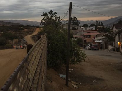 The fence at the border town of Tecate. On the left, Mexico.