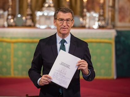 El presidente del Partido Popular, Alberto Núñez Feijóo, el pasado lunes en el oratorio de San Felipe Neri de Cádiz.