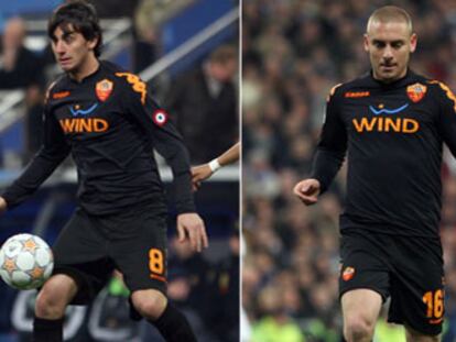 Perrotta, Aquilani y De Rossi con el Roma en el Bernabéu, en los octavos de <b>Champions</b>, el pasado mes de marzo.