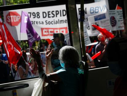Protestas en Madrid contra el plan de despidos del BBVA, el pasado 2 de junio.