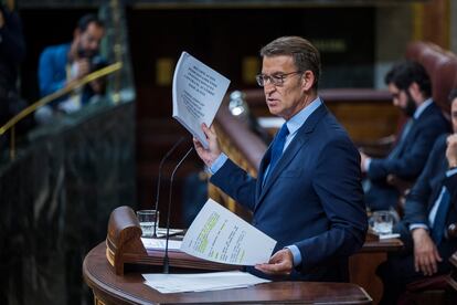 Feijóo, durante su intervención en el Congreso este miércoles.  