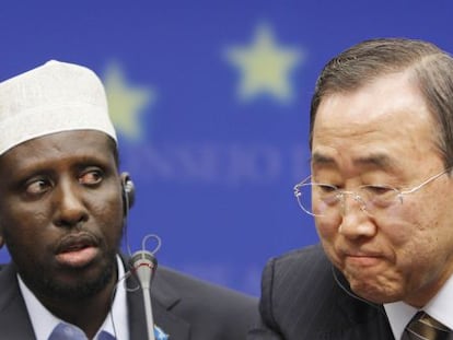 El presidente de Somalia, Sharif Ahmed, junt a Ban Ki- Moon.