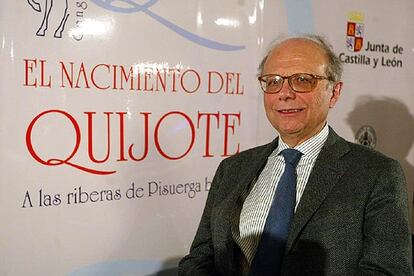 Jean Canavaggio, durante la jornada inaugural del congreso sobre <i>El Quijote</i> que se celebra en Valladolid.