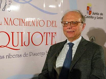 Jean Canavaggio, durante la jornada inaugural del congreso sobre <i>El Quijote</i> que se celebra en Valladolid.