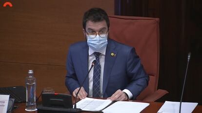 El 'president' en funciones, Pere Aragonès, ayer en una comisión del Parlament