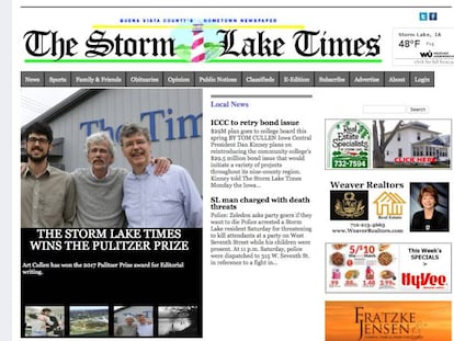 La portada del diario de Iowa vencedor de un Pulitzer. 