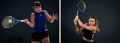 Garbiñe Muguruza y Paula Badosa, durante sus respectivos entrenamientos en Guadalajara. / AFP