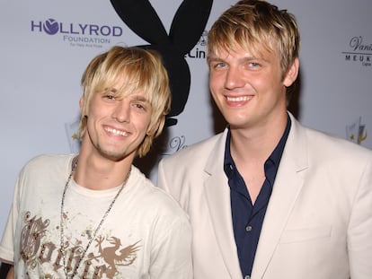 Aaron Carter and Nick Carter during Celebrity Locker Room Presents An All Star Night at The Mansion at The Playboy Mansion in Los Angeles, California, United States. (Photo by Jean-Paul Aussenard/WireImage)