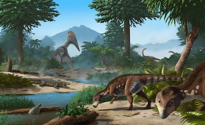 Ilustración del nuevo dinosaurio  'Transylvanosaurus platycephalus'.