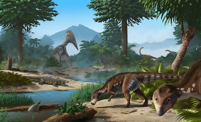 An illustration of the recently found dinosaur 'Transylvanosaurus platycephalus.