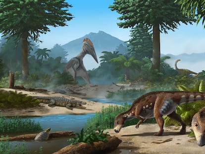 Ilustración del nuevo dinosaurio  'Transylvanosaurus platycephalus'.