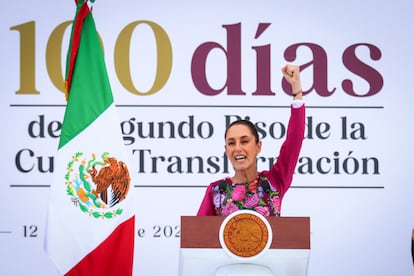 Claudia Sheinbaum habla en el evento de sus primeros 100 das de Gobierno, en Ciudad de Mxico.