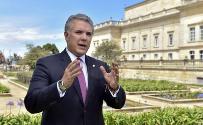 El presidente de Colombia, Iván Duque, en los jardines de la Casa de Nariño, sede del Ejecutivo. 