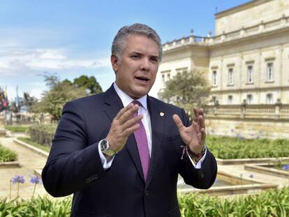 El presidente de Colombia, Iván Duque, en los jardines de la Casa de Nariño, sede del Ejecutivo. 