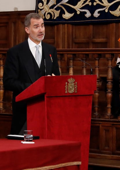 El Rey, durante su discurso en la entrega del Premio Cervantes.