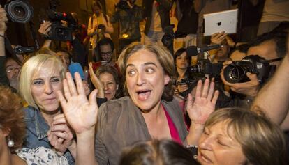 La alcaldesa de Barcelona, Ada Colau, en la noche electoral. 