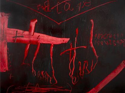 'Gratatge vermell', obra de 2008 de Antoni Tàpies que se expone en la muestra.