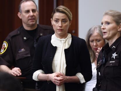 Amber Heard, returning from a break on her second day of testimony.