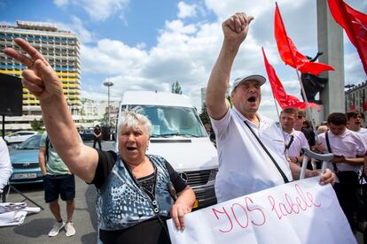 Simpatizantes del partido Shor, en una protesta en Chisinau el día 3.