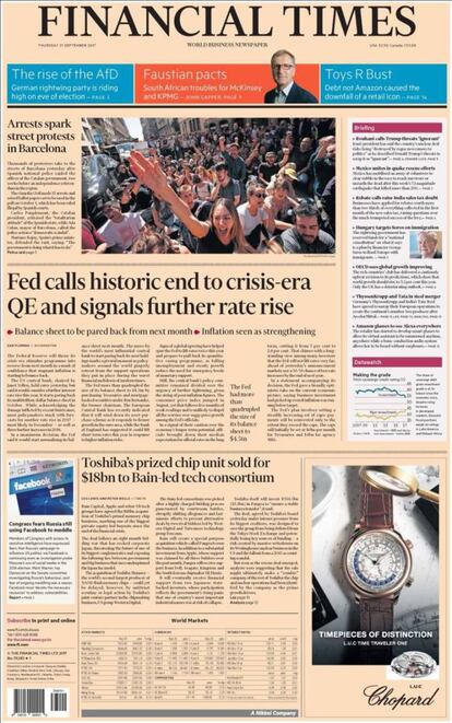 Financial Times (Regne Unit) - "Detencions provoquen protestes al carrer a Barcelona"