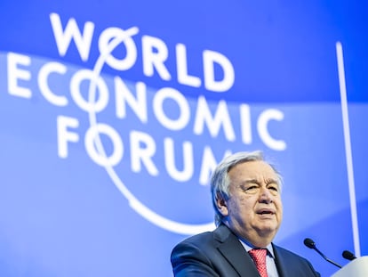 El secretario general de la ONU,  António Guterres, durante su intervención en Davos, este miércoles.