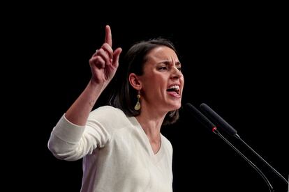 La secretaria política de Podemos y eurodiputada, Irene Montero, este sábado durante su intervención en Madrid. 