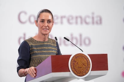 Claudia Sheinbaum Pardo en conferencia de prensa matutina, este martes.