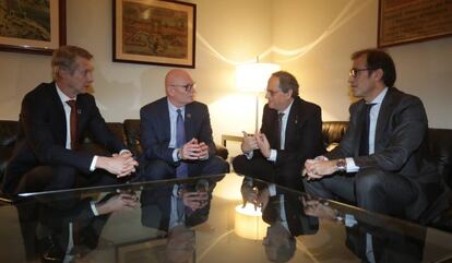 Mats Granryd, director general de GSM Association; John Hoffman, principal responsable de la organización del Mobile; Quim Torra, presidente de la Generalitat; y Pau Relat, Presidente del Consejo de Administración de la Fira.