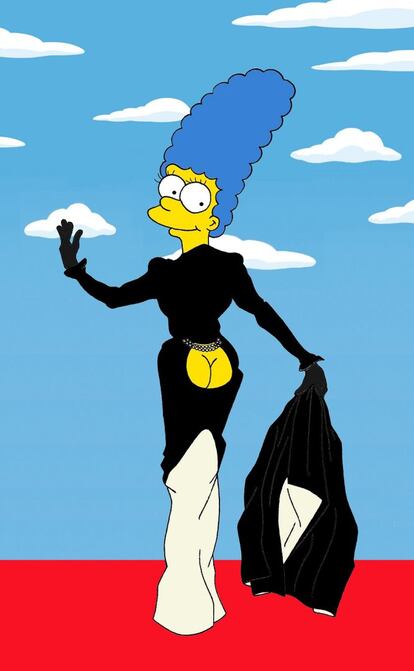 Marge Simpson, como Thierry Mugler, en 1995.