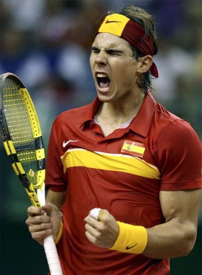 Rafa Nadal celebra un punto durante el partido ante Berdych.