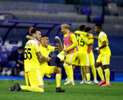 Los jugadores del Sheriff Tiraspol celebran la clasificación para la Champions, este miércoles ante el Dinamo de Zagreb.