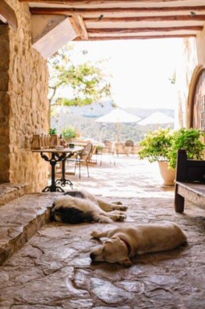 Comedor en la terraza del hotel Torre del Visco, en la provincia de Teruel.