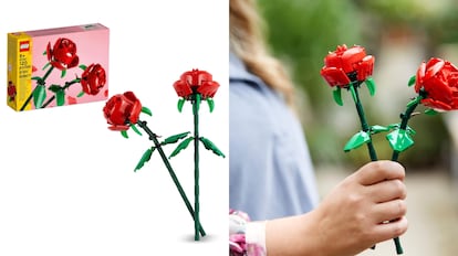 Mother's Day Ultimate Hour: artificial red roses made of small pieces of Lego.