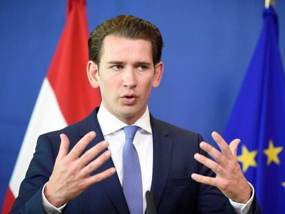 El canciller austriaco, Sebastian Kurz, durante una rueda de prensa en Bruselas, este miércoles.